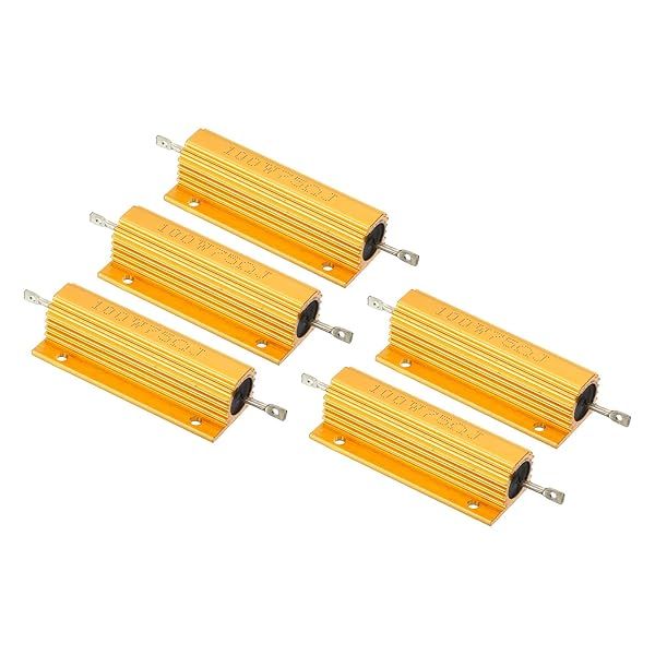 PATIKIL 100W 75 Ohm Aluminum Shell Resistor, 5 Pack Aluminum Housing Resistor Housed Case Wirewound Resistors Screw Tap Power Resistor, Golden