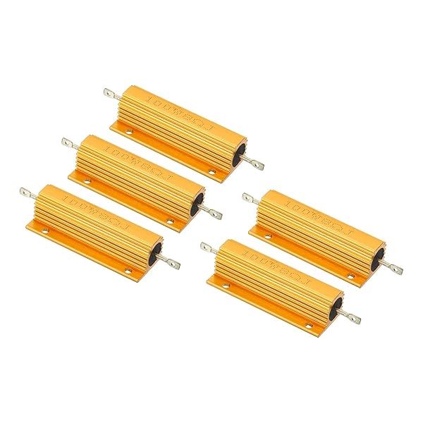 PATIKIL 100W 8 Ohm Aluminum Shell Resistor, 5 Pack Aluminum Housing Resistor Housed Case Wirewound Resistors Screw Tap Power Resistor, Golden