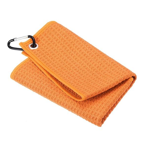 PATIKIL 12"x12" Tri-Fold Golf Towels, Waffle Pattern Towels Soft Fiber Strong Water Absorption with D Clip for Golf Lovers, Orange
