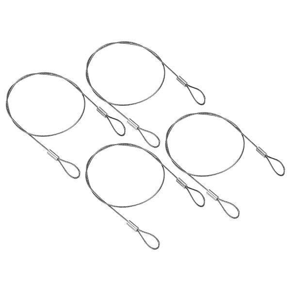 PATIKIL 16 Inch Safety Security Cable Wire, 4 Pack Stainless Steel 40cmx1.2mm Stage Lights Rope with Double Loop for DJ Lighting Luggage Lock