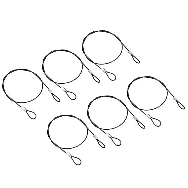PATIKIL 2Ft Safety Cable Lock, 6 Pack Stainless Steel 2mm Dia Security Wire Rope with Double Loop for Stage Lighting Luggage Lock Black