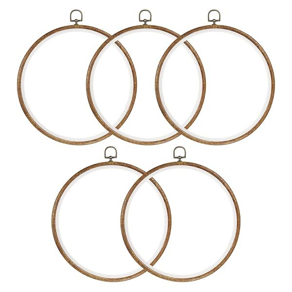 PATIKIL 5 Pieces 10 Inch Embroidery Hoops Frame Round Imitated Wood Circle Cross Stitch Hoop Ring for Embroidery Art Craft Handy Sewing Decoration
