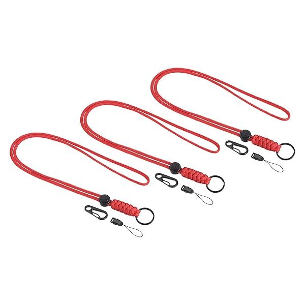 PATIKIL Badge Lanyard 20 Inch, 3 Pack Necklace Keychain Cord Metal Clasp Hook Ring Strap for Keys Whistle ID Card Badge Holder, Red