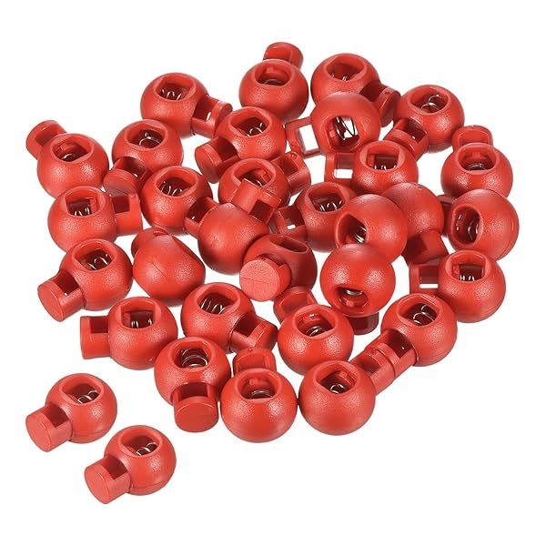 PATIKIL Cord Locks, 30 Pack Ball Spring Toggle Stopper for Drawstring Bag Shoelaces, Red