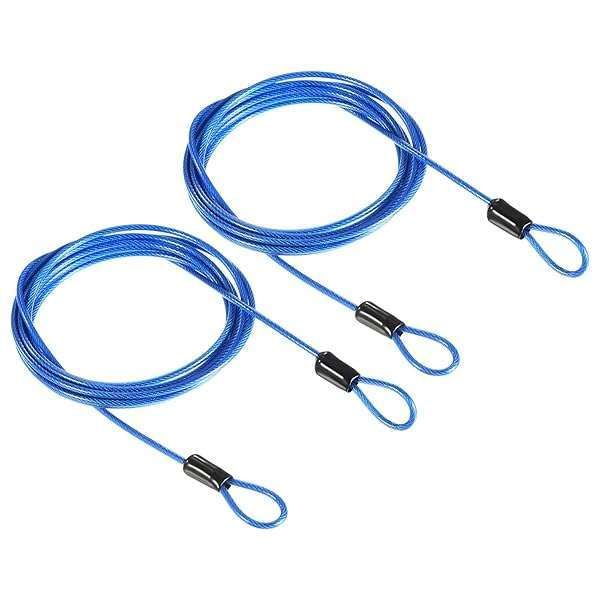 PATIKIL 2 Pack Security Steel Cable 2.5mm x 2m Coated Luggage Lock Wire Rope - Durable & Reliable Blue Double Loop