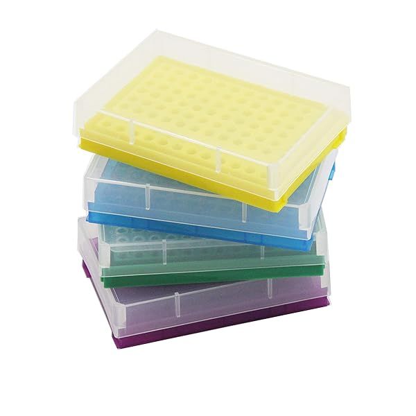 PCR Tube Rack for 0.2ml Micro-Tubes 8 x 12 Array Pack of 4 in Blue Yellow Purple Green
