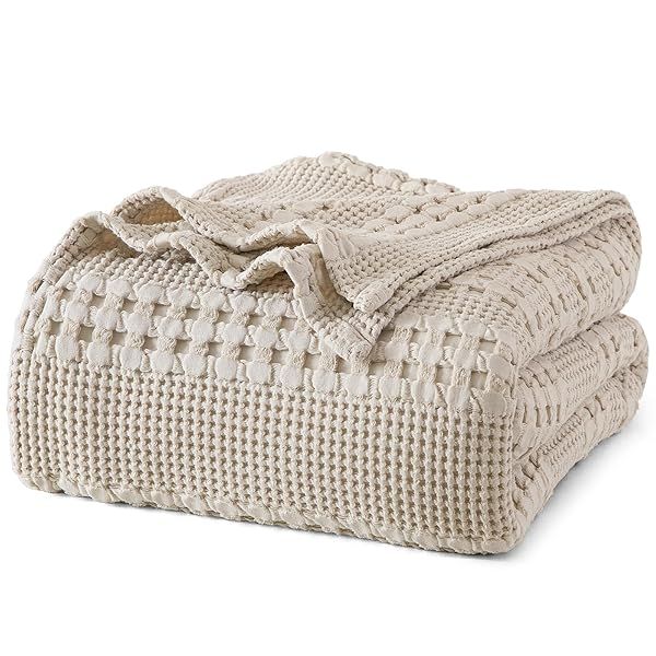 "PHF King Size 100% Cotton Waffle Weave Blanket - Lightweight, Soft & Breathable Home Decor in Oatmeal - 108"x90" for Bed & Sofa"