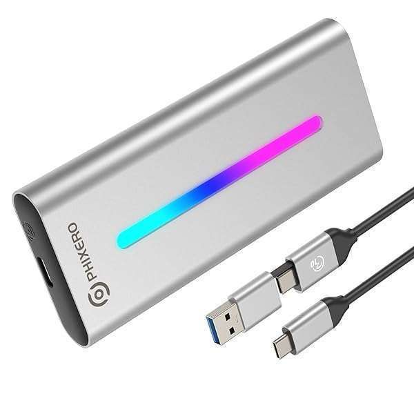 PHIXERO NVMe Enclosure: RGB M.2 SSD Case, USB 3.2 Gen 2, Aluminum, Supports Up to 4TB, Fits PCIe 2280/2260/2242/2230