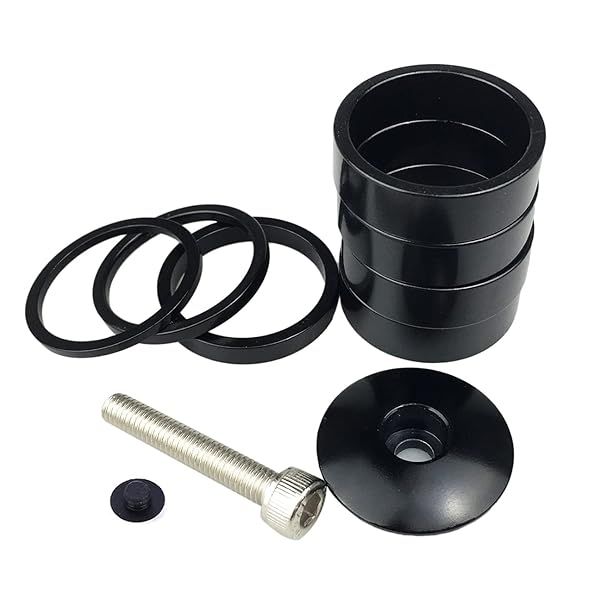 PLATT Bike Headset Spacer Set 7PCS Aluminium Alloy for 1 1/8 Inch MTB Road Bike Stem 2 3 5 10mm Black with Top Cap