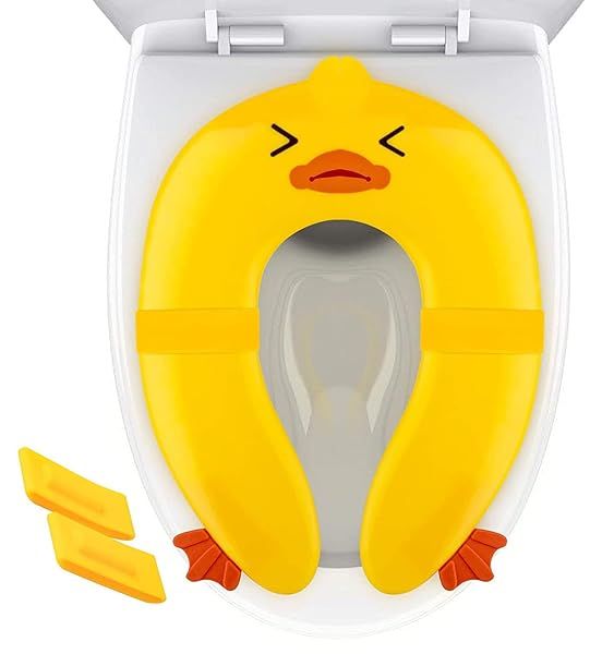 POKANIC Travel Toilet Potty Training Seat Cover for Kids - Non-Slip Silicone, Portable & Reusable with Carry Bag (Yellow Duck)