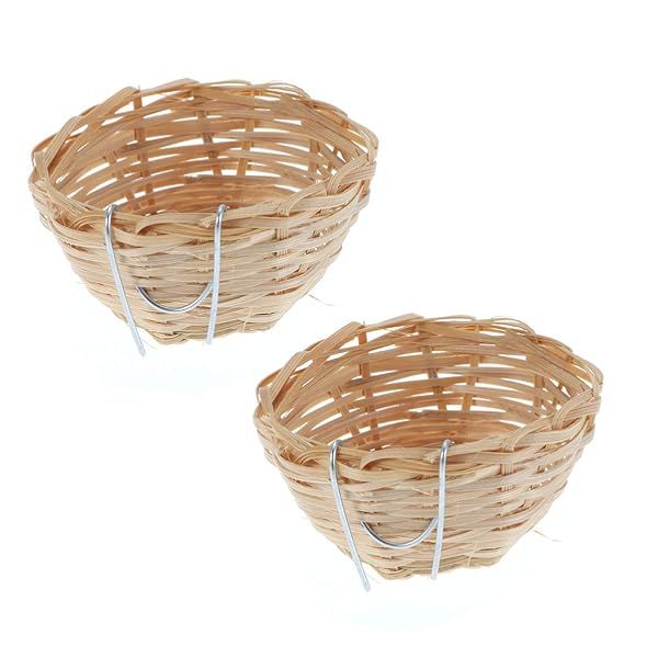 POPETPOP Bird Bamboo 4-Pack: Handwoven Natural Cage for Parakeets, Canaries & Finches - Ideal Breeding & Hatching Cave