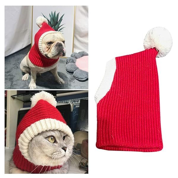 POPETPOP Christmas Dog Hat - Warm Crocheted Snood & Ear Protector for Small Dogs & Cats | Festive Winter Pet Accessory