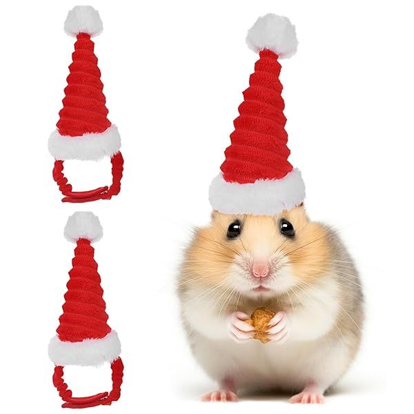 POPETPOP Guinea Pig Costume Christmas Hat Set for Small Pets Santa Claus Cap for Rabbits Hamsters Kittens and More 2pcs