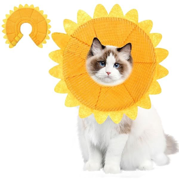 POPETPOP Adjustable Sunflower Cat Cone Collar - Soft Recovery Collar for Cats & Dogs After Surgery