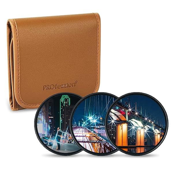 PROfezzion 55mm Star Filter Kit 3 Pieces Adjustable Cross Screen Starburst Filter for Sony Nikon and More 55mm Lens