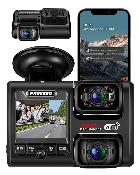 PRUVEEO Dual FHD Dash Cam 1080P Front and Inside with Night Vision WiFi 24H Monitor 2 Inch LCD for Cars Max 512GB Storage