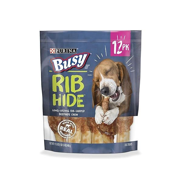 PURINA Busy Rawhide Treats for Small/Medium Dogs - 12 ct Rib Hide Pouch