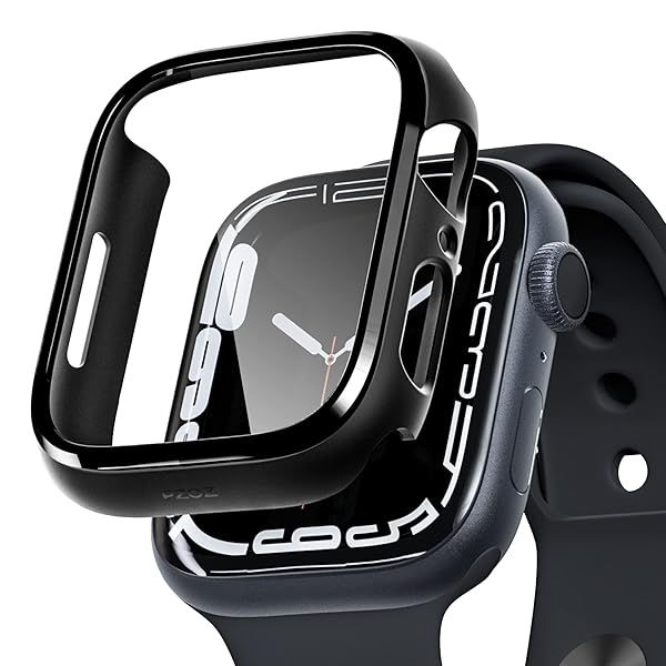 PZOZ Slim Hard Case & Tempered Glass for Apple Watch Series 9/8/7 (41mm) - Full Coverage Black Bumper Accessories