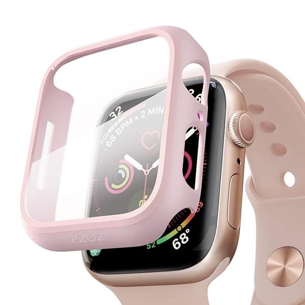 PZOZ Slim Case for Apple Watch SE2/6/5/4 - Full Coverage Screen Protector & Matte Bumper (44mm, Pink) for Men & Women