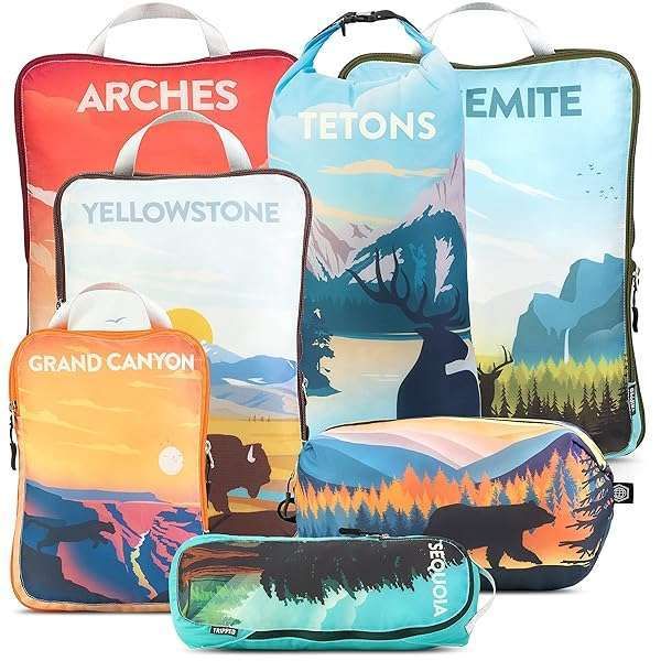 Extra Large Packing Cubes for Travel - 7 Piece Ultralight Luggage Organizers by TRIPPED Gear for National Parks