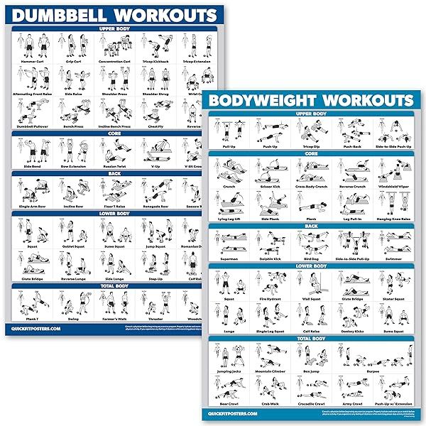 "Palace Learning Dumbbell & Bodyweight Workout Poster Set - Laminated 2 Chart (18"x24") for Effective Home Fitness"