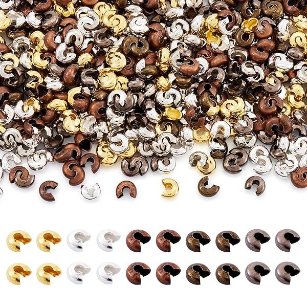Pandahall 500pcs Mixed Style Iron Crimp Beads Covers for DIY Jewelry Findings 3mm Round Clamp Tips Knot Cover Metal