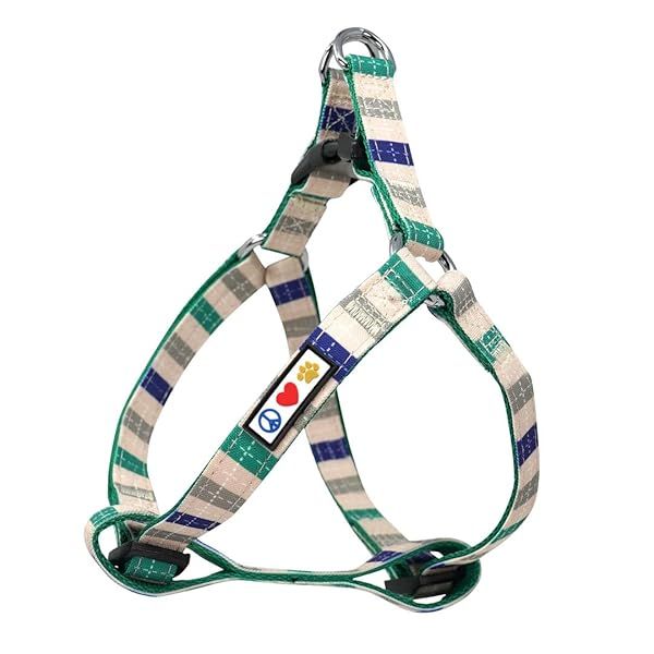 Pawtitas Adjustable Solid Color Step in Dog Harness with Matching Collar Small Grey Blue Green Multicolor 6 Feet