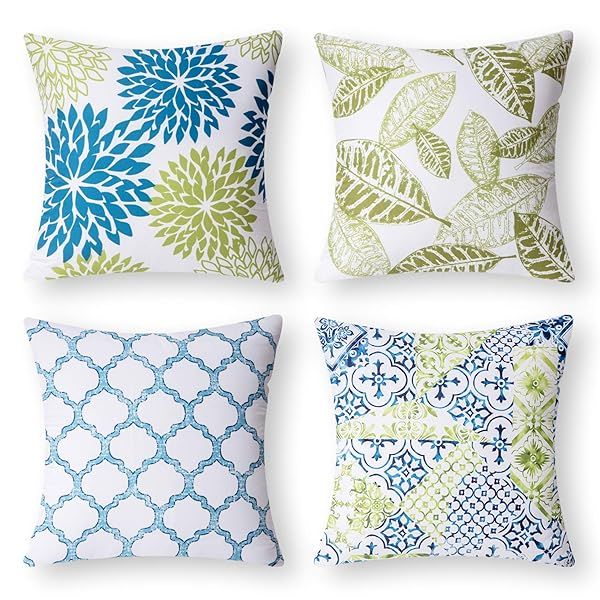 "Phantoscope Blue & Green Decorative Throw Pillow Cases - Set of 4, 18"x18" Cushion Covers for Stylish Home Decor"