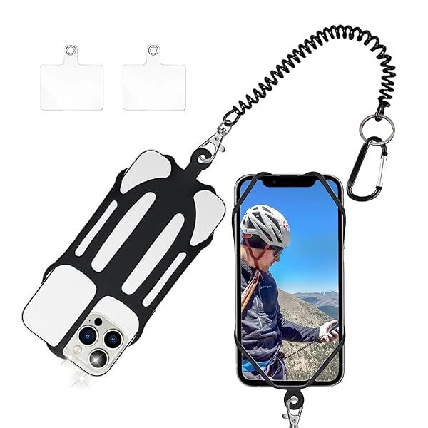 Prime Comfort Phone Tether with 2 Patch and Silicone Phone Holder,2 in 1 iPhone Lanyard Tether with Carabiner Clip for Anti-Drop,Fits Most Cell