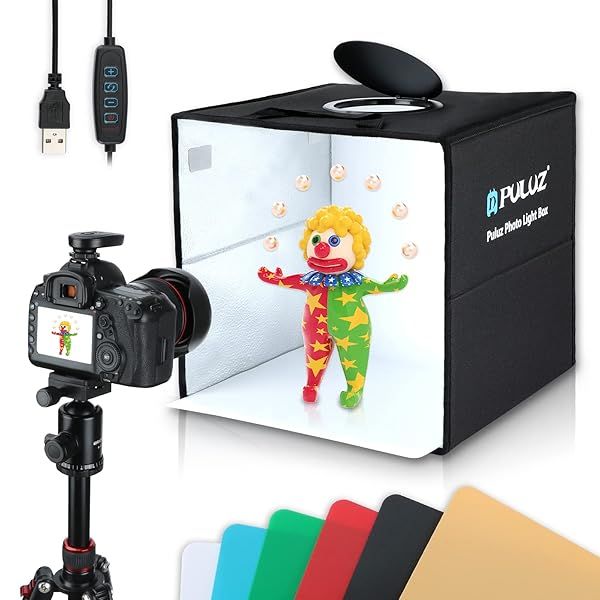 PULUZ 11.8 Inch Folding Photo Studio Box with LED Ring Light and 6 Backdrops for Portable Photography with Phones and DSLR Cameras