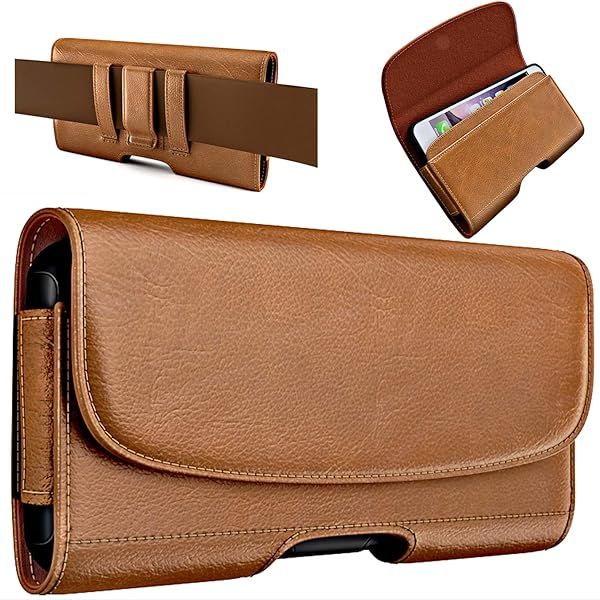 PiTau Holster for iPhone SE 8 7 6s 6 Premium Belt Holder Case with Clip Loops ID Card Pouch Fits Otterbox Commuter Brown