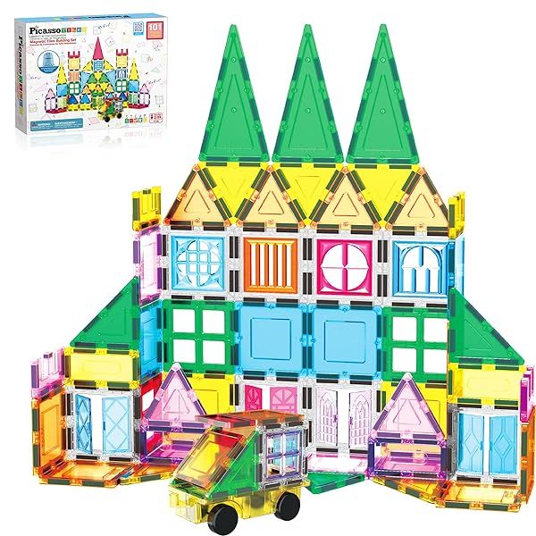 PicassoTiles 101pc Magnetic Building Blocks Set - STEM Sensory Toy for Kids 3+ with Storage Bag