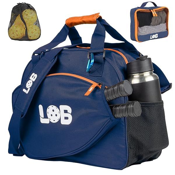 LOB Pickleball Bags for women men Tote Carry Bag with Bottle Holders, Fits 2 Paddles, 3pc Accessories (Pouch, Mesh Ball Bag, Fence Hook), Durable
