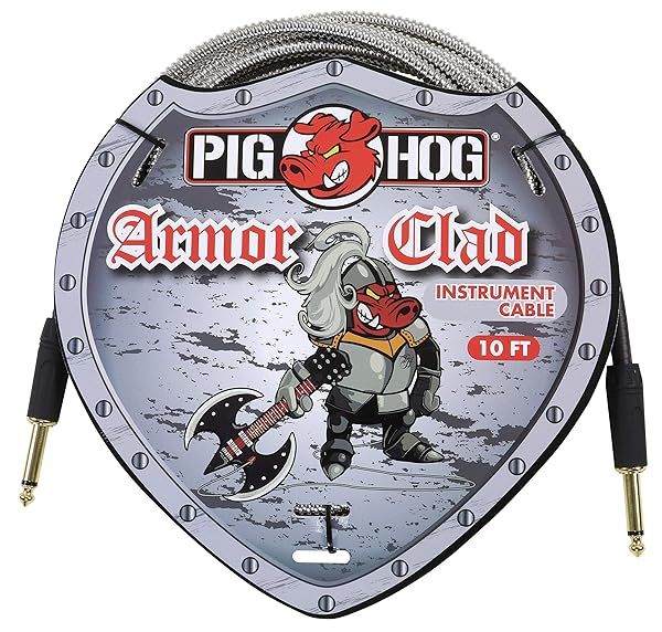 "Pig Hog Armor Clad 1/4" Instrument Cable - 10ft Gold, Durable & High-Quality Sound"