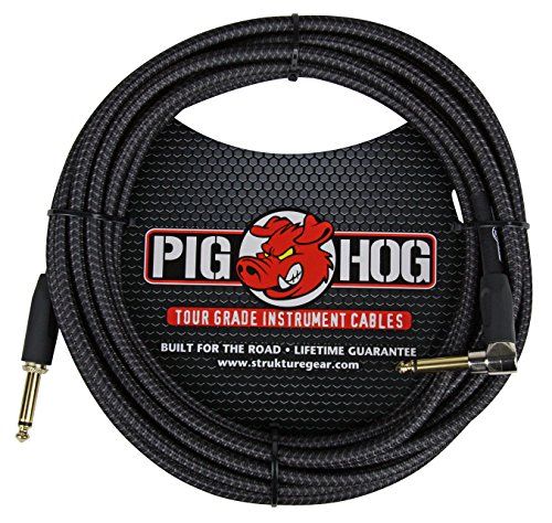 Pig Hog PC-H20BKR 20 ft Black Woven Instrument Cable with Right Angle Connectors for Superior Sound Quality