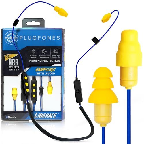 Plugfones Liberate 2.0 Earplug Earbud Hybrid Blue Cable Yellow Accents Yellow Plugs for Ultimate Comfort and Sound Quality