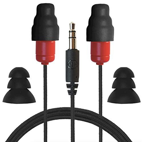 Plugfones Protector VL Audio Earbuds OSHA Compliant Earplugs Black and Red for Noise Reduction and Music Enjoyment