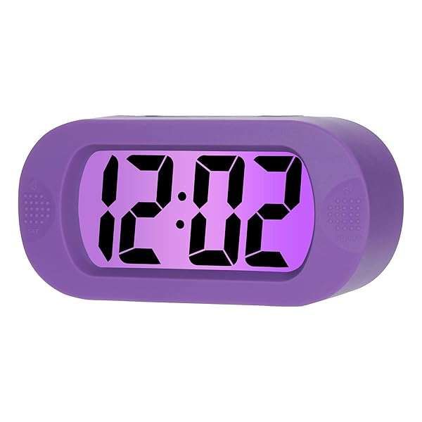 Plumeet Kids Alarm Clock: Large LCD Travel Clock with Snooze, Night Light & Ascending Sound - Perfect Gift for Kids (Purple)