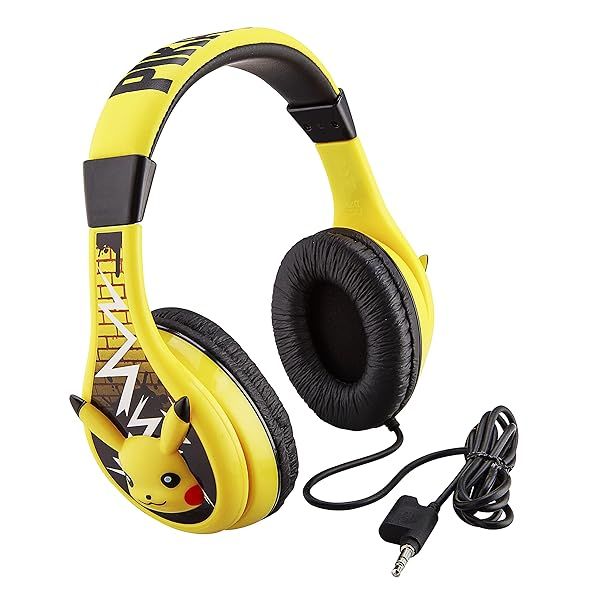 Pokemon Pikachu Kids Headphones: Adjustable, Stereo Sound, Volume Control & Tangle-Free Design for School & Travel