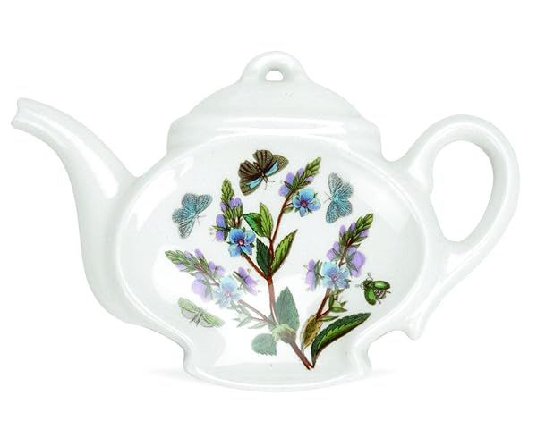Portmeirion Botanic Garden Spoon Rest - Teapot-Shaped, Floral Earthenware, Dishwasher Safe, Perfect for Farmhouse Kitchens
