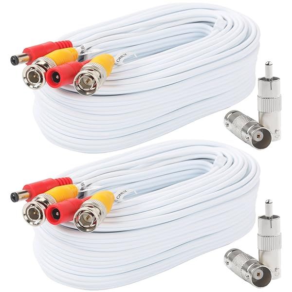 Postta BNC Video Power Cable 50ft (2 Pack) for CCTV & DVR - High-Quality Security Camera Wire with Connectors