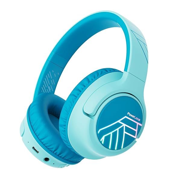 PowerLocus Kids Wireless Headphones: LED, Volume Limit, 45H Playtime & Built-in Mic for Travel & PC