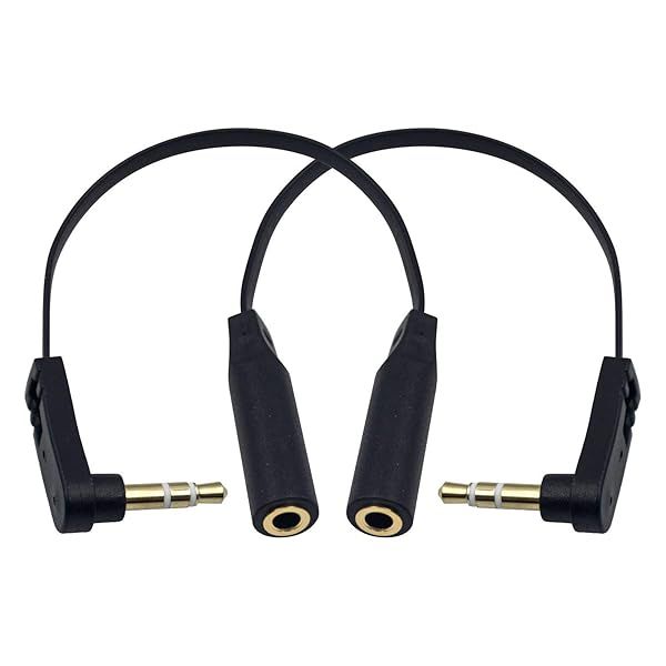 Poyiccot 3.5mm Headphone Extension Cable 2-Pack Flat Right Angle Male to Female Audio Stereo Short Cable for Phones Speakers PS4 Headset 6.8inch