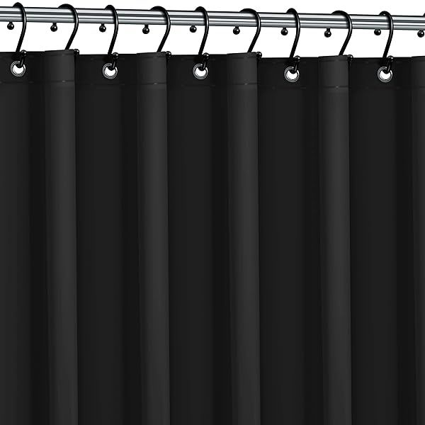 Premium PVC-Free Shower Curtain Liner 72x72 Black with Rust Proof Grommets and Magnet-weighted Bottom for Moisture and Stain Protection