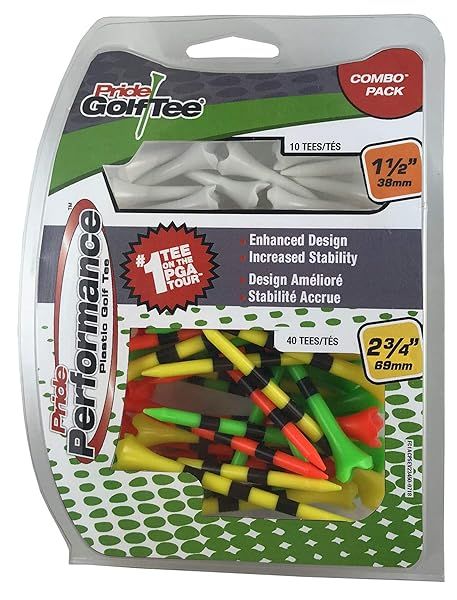 "Buy Pride Golf Tee Performance Combo Pack - 50 Count (40 2-3/4" & 10 1-1/2") for Ultimate Golfing Experience"