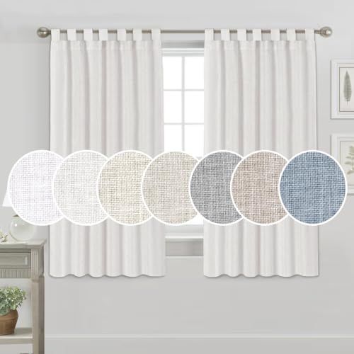 PrinceDeco Natural Linen Curtains Soft Light Filtering Tab Top Window Treatments for Living Room and Bedroom Set of 2 Off White 52 x 63