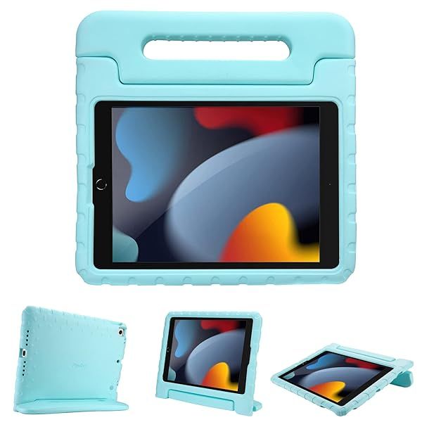 ProCase Kids Case for iPad 9th Generation/iPad 8/iPad 7, iPad 10.2 Case 2021 2020 2019/iPad Air 10.5/iPad Pro 10.5 Kids Case, Shockproof Lightweight Case with Convertible Handle Stand-Aqua