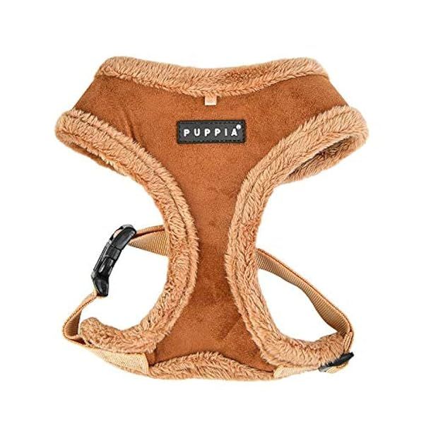Puppia Terry Dog Harness Over The Head Winter Suede No Choke No Pull for Small Medium Dogs Brown Large