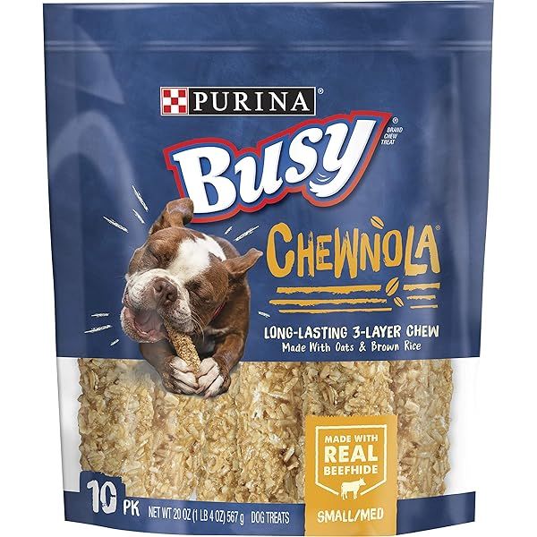 Purina Busy Rawhide Dog Bones for Small/Medium Breeds - Chewnola with Oats & Brown Rice, 10 ct Pouch