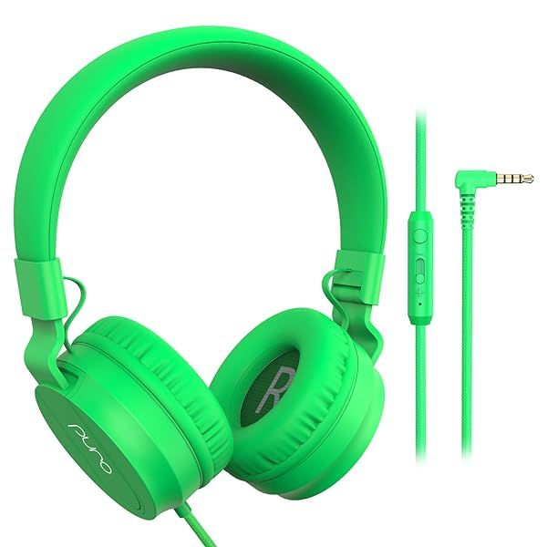 PuroBasic Volume Limiting Wired Headphones for Kids Foldable Adjustable Headband with Microphone for Boys and Girls 2 Years and Up